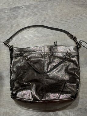 Coach Metallic Pewter Leather Shoulder hobo Bag